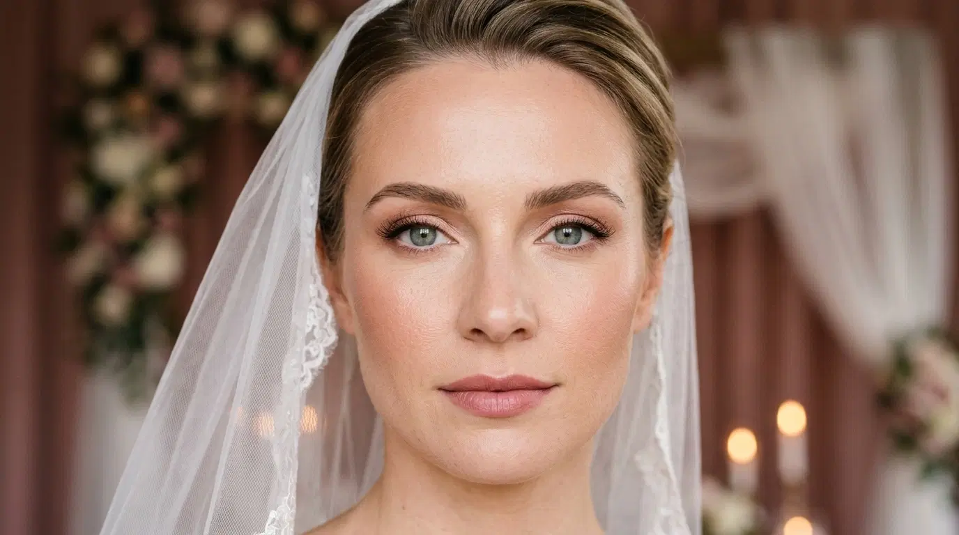 Visage maquillé, teint Beige rosé
