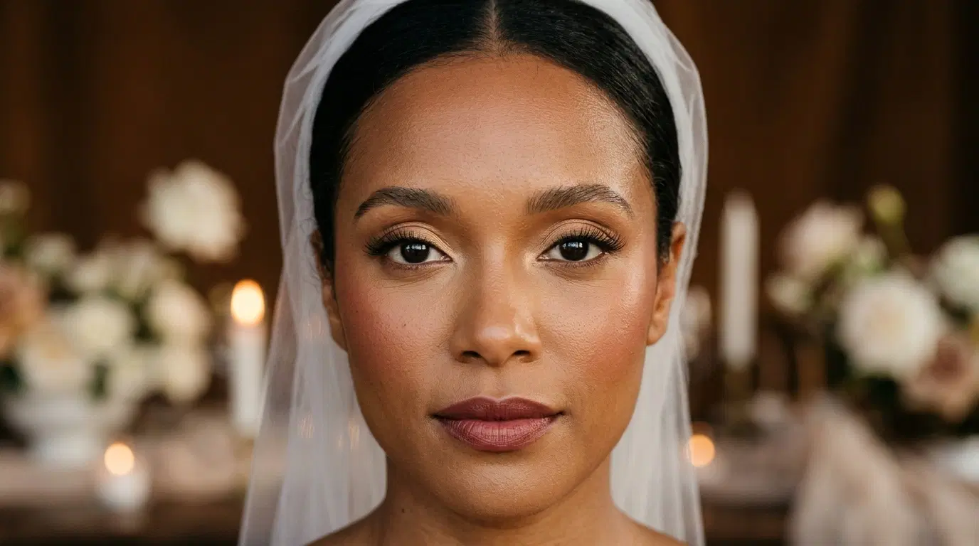 Visage maquillé, teint Caramel